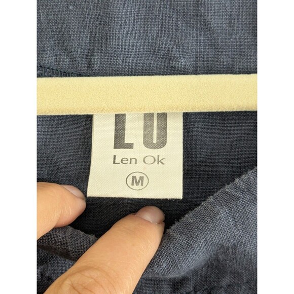 LO Len Ok Lenok Tunic Sz M Blue Linen Lagenlook Pockets 3/4 Sleeve Pullover - Picture 2 of 6